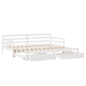 Ausziehbares Tagesbett mit Schubladen Weiß 90x200cm