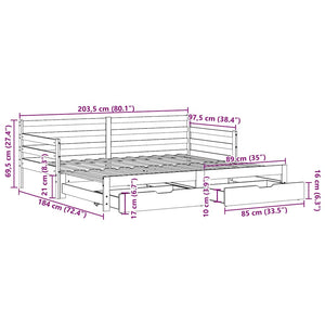 Ausziehbares Tagesbett mit Schubladen Weiß 90x200cm