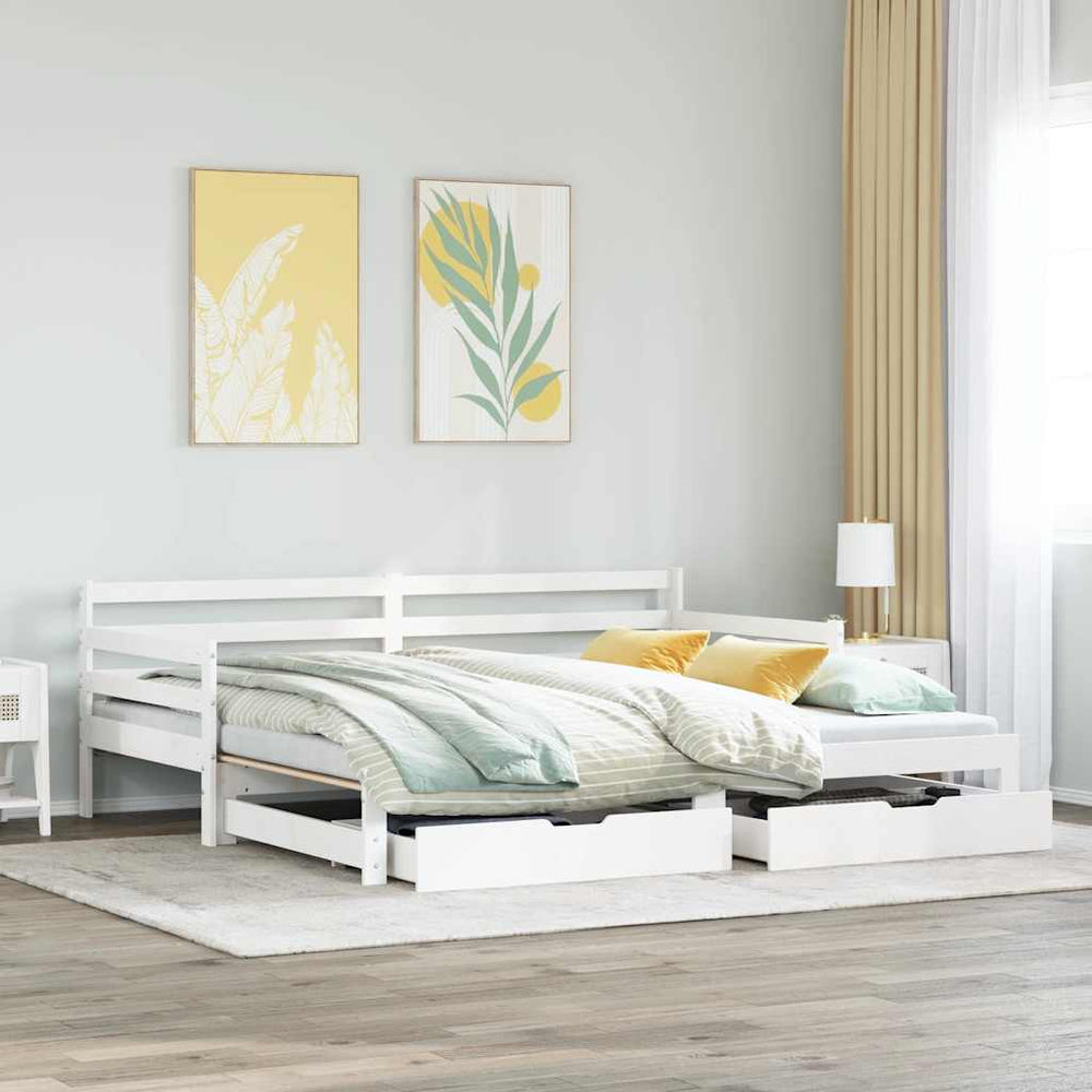 Ausziehbares Tagesbett mit Schubladen Weiß 90x200cm