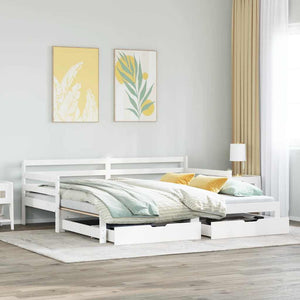 Ausziehbares Tagesbett mit Schubladen Weiß 90x200cm