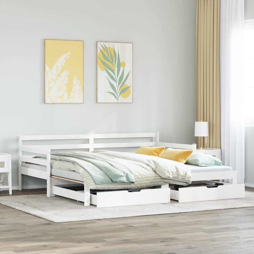 Ausziehbares Tagesbett mit Schubladen Weiß 90x200cm