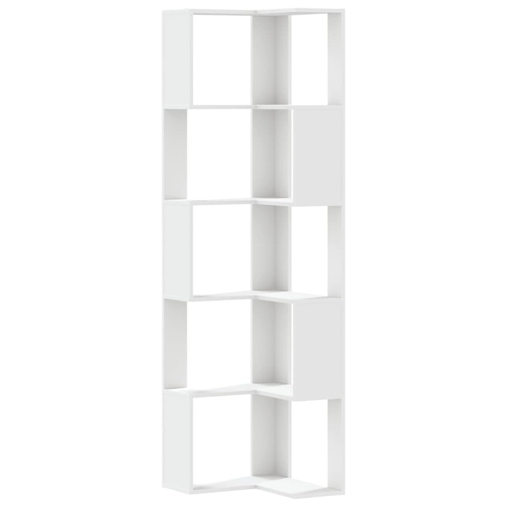 Eck Bücherregal Weiß, 5 Böden