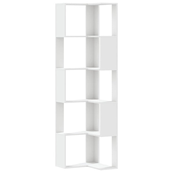 Eck Bücherregal Weiß, 5 Böden