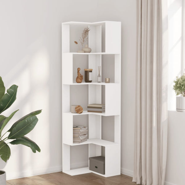 Eck Bücherregal Weiß, 5 Böden