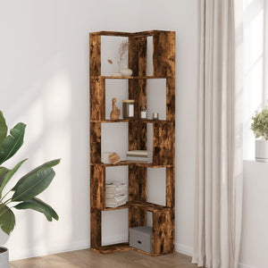 Eck-Bücherregal Räuchereiche, 5 Böden