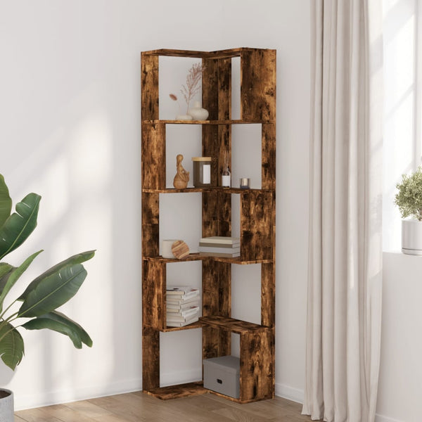 Eck-Bücherregal Räuchereiche, 5 Böden