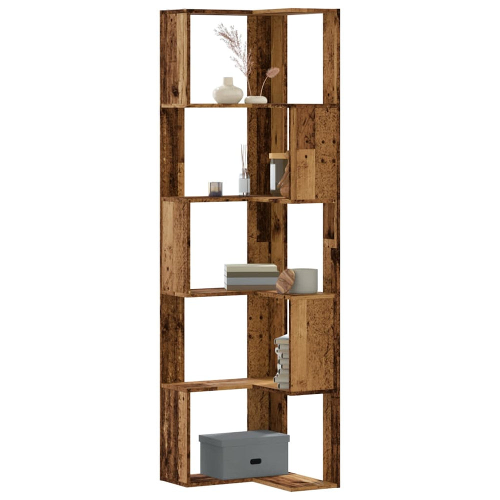 Eck Bücherregal Altholz-Optik, 5 Böden