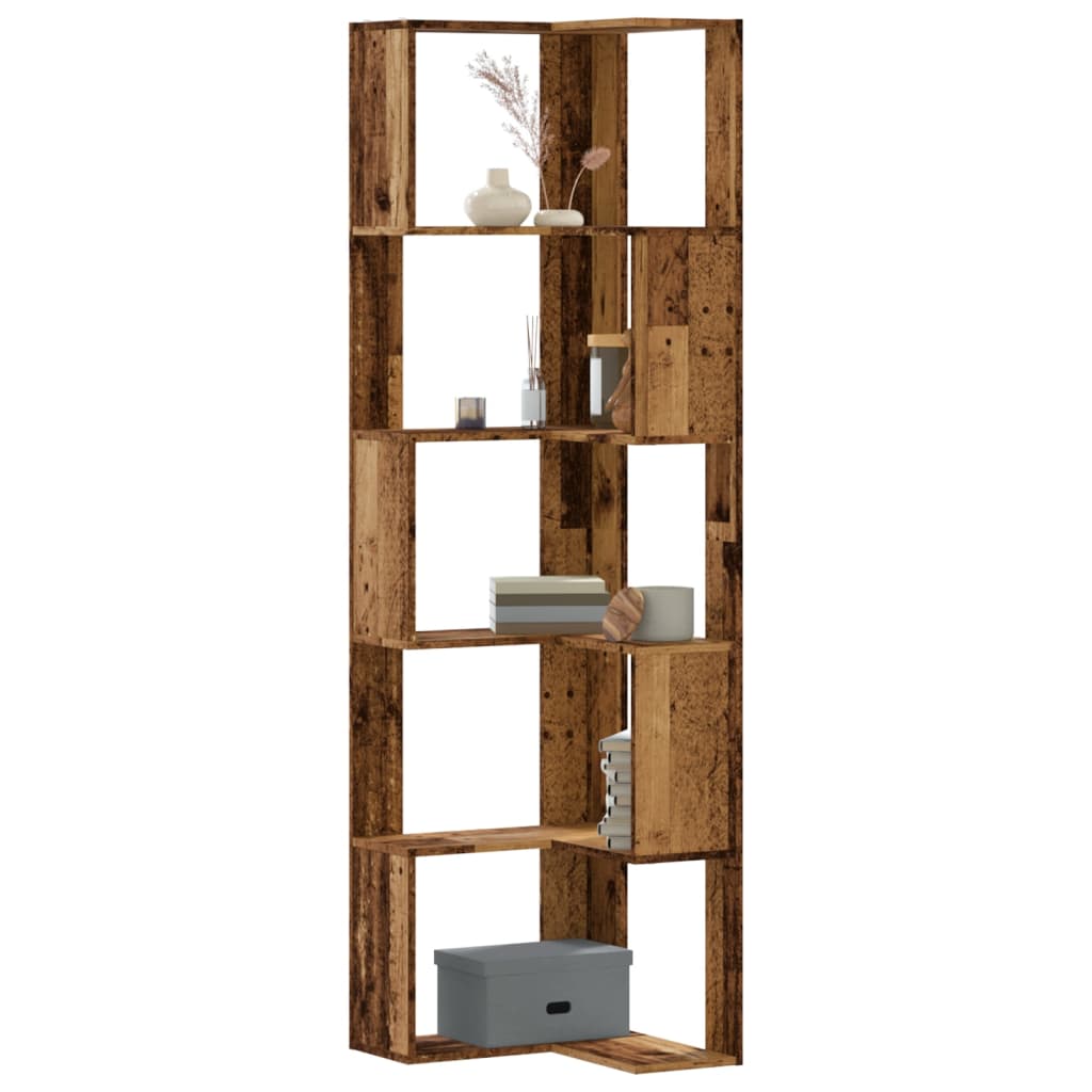 Eck Bücherregal Altholz-Optik, 5 Böden