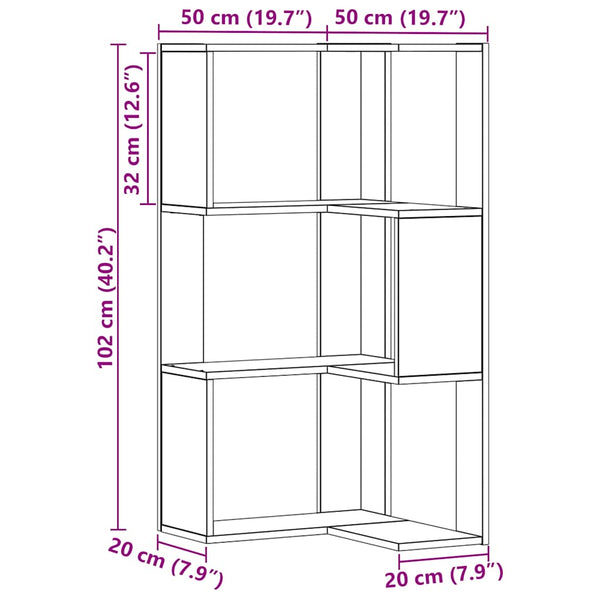 Eck-Bücherregal, 3 Böden, Artisan Eiche