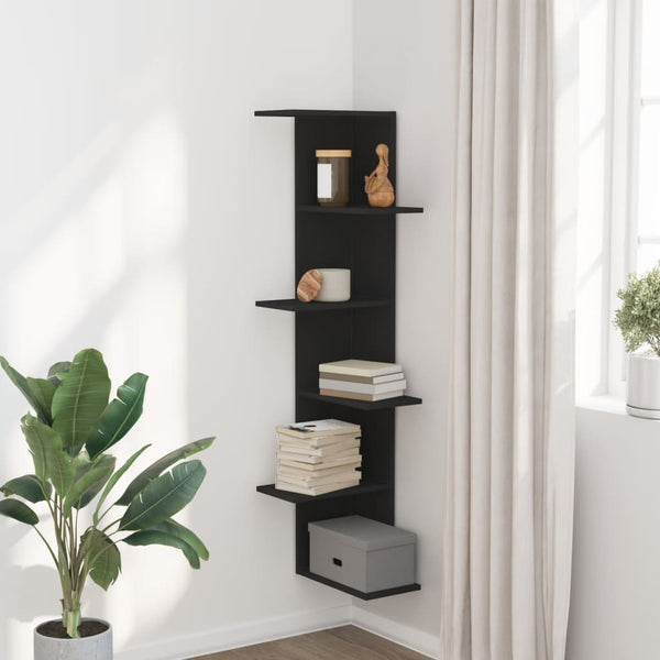 Schwarzes Wand-Eckregal, 140 cm hoch