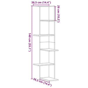 Schwarzes Wand-Eckregal, 140 cm hoch