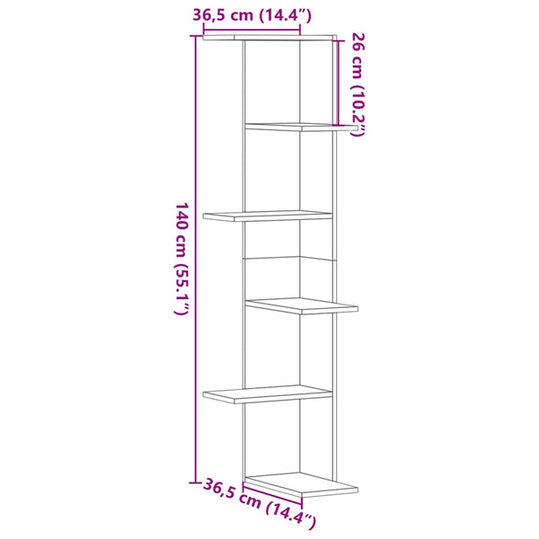 Eck-Wandregal Grau Sonoma 140cm