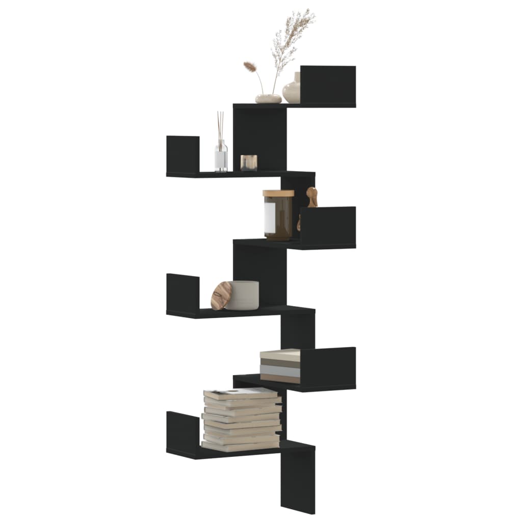 Schwarzes Eck-Wandregal 45x45x147 cm