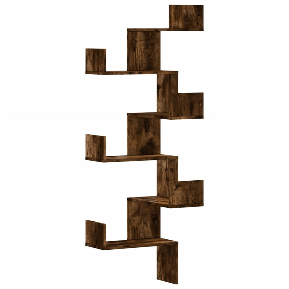 Wand-Eckregal Räuchereiche 45x45x147 cm