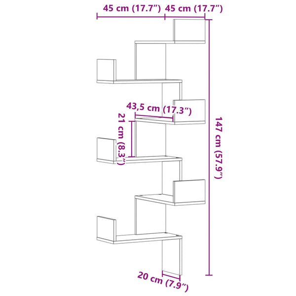 Wand-Eckregal Altholz-Optik 147 cm