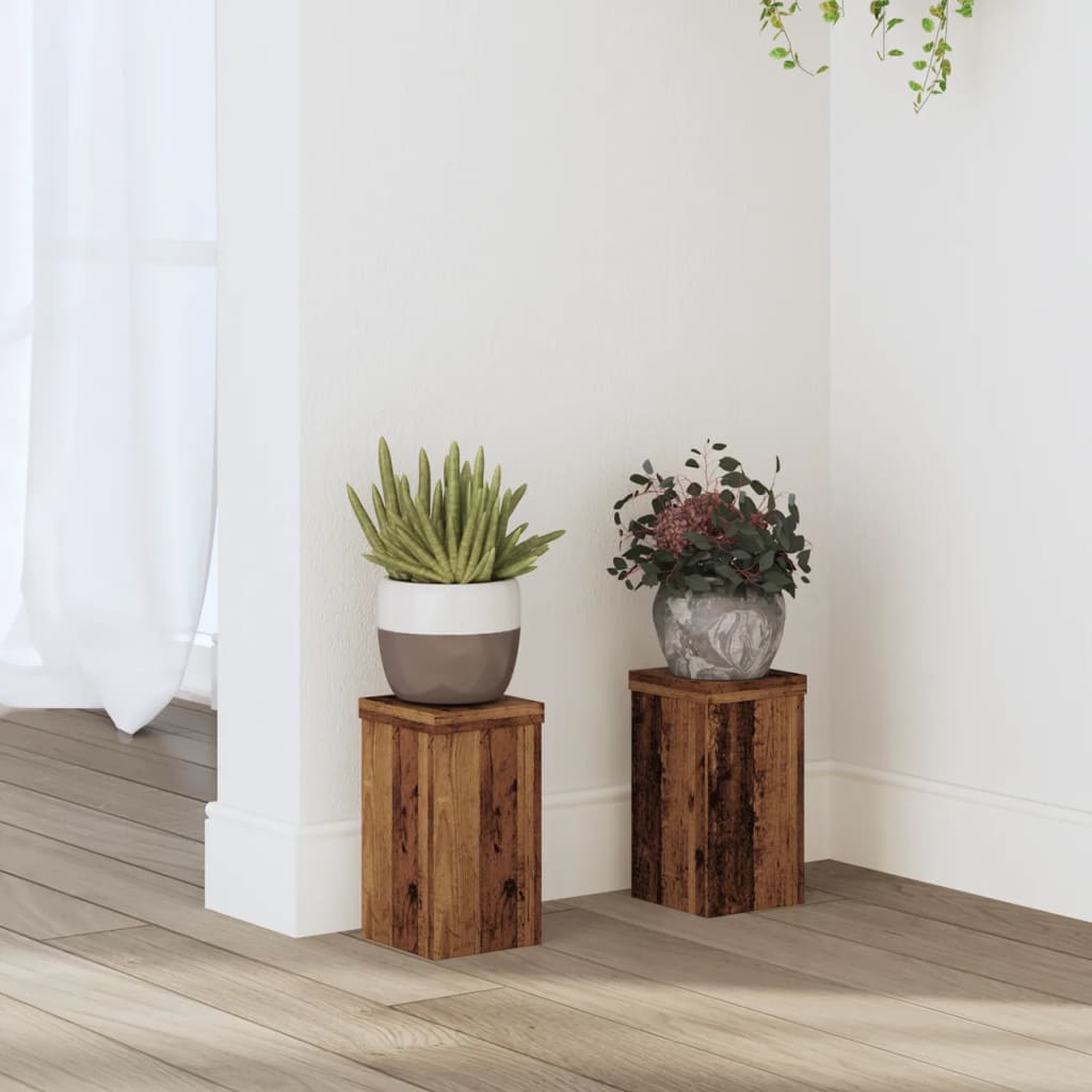 vidaXL Supports à plantes 2 pcs Aspect vieux bois 10x10x18 cm Bois d'ingénierie