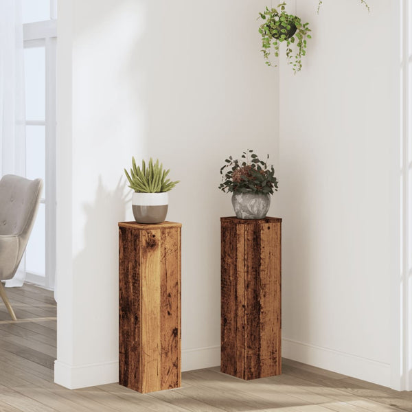 vidaXL Supports à plantes 2 pcs Aspect vieux bois 17x17x60 cm Bois d'ingénierie