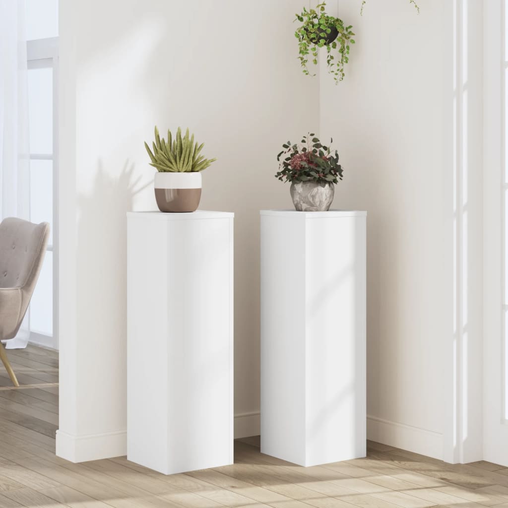 vidaXL Supports à plantes 2 pcs Blanc 25x25x80 cm Bois d'ingénierie