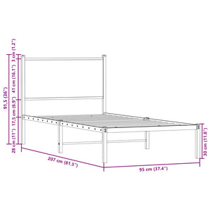 Metallbett 90x200 cm Sonoma Eiche ohne Matratze