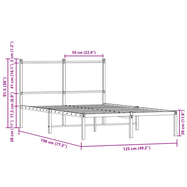 Metallbett 120x190 cm Sonoma Eiche