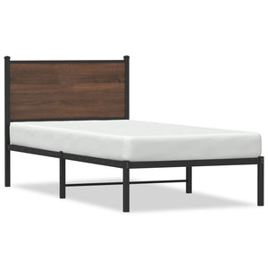 Metallbett 90x190 cm Braun Eiche ohne Matratze