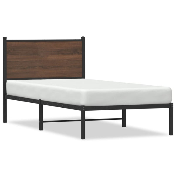 Metallbett 90x190 cm Braun Eiche ohne Matratze