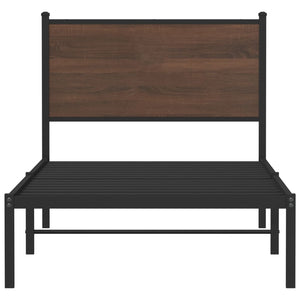 Metallbett 90x190 cm Braun Eiche ohne Matratze