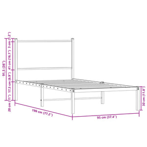 Metallbett 90x190 cm Braun Eiche ohne Matratze