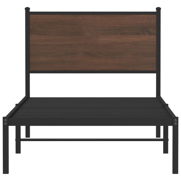Metallbett 90x200 cm Braun Eiche ohne Matratze