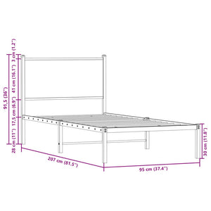 Metallbett 90x200 cm Braun Eiche ohne Matratze
