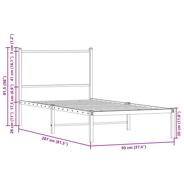 Metallbett 90x200 cm Braun Eiche ohne Matratze