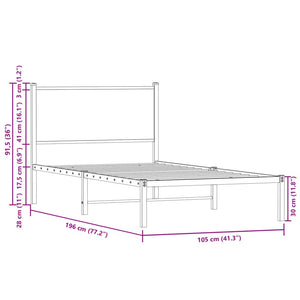 Metallbett 100x190 cm Braun Eichen-Optik