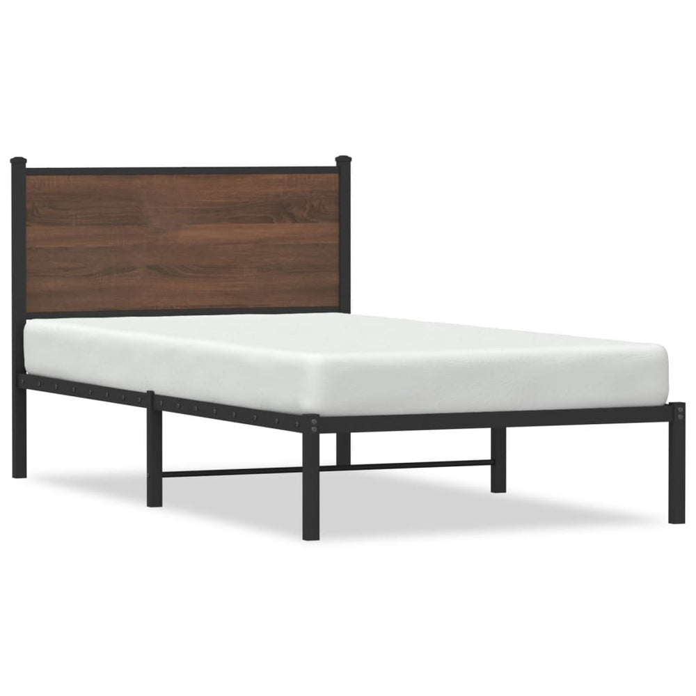 Metallbett 100x200 cm Braun Eiche ohne Matratze