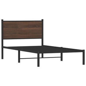 Metallbett 100x200 cm Braun Eiche ohne Matratze