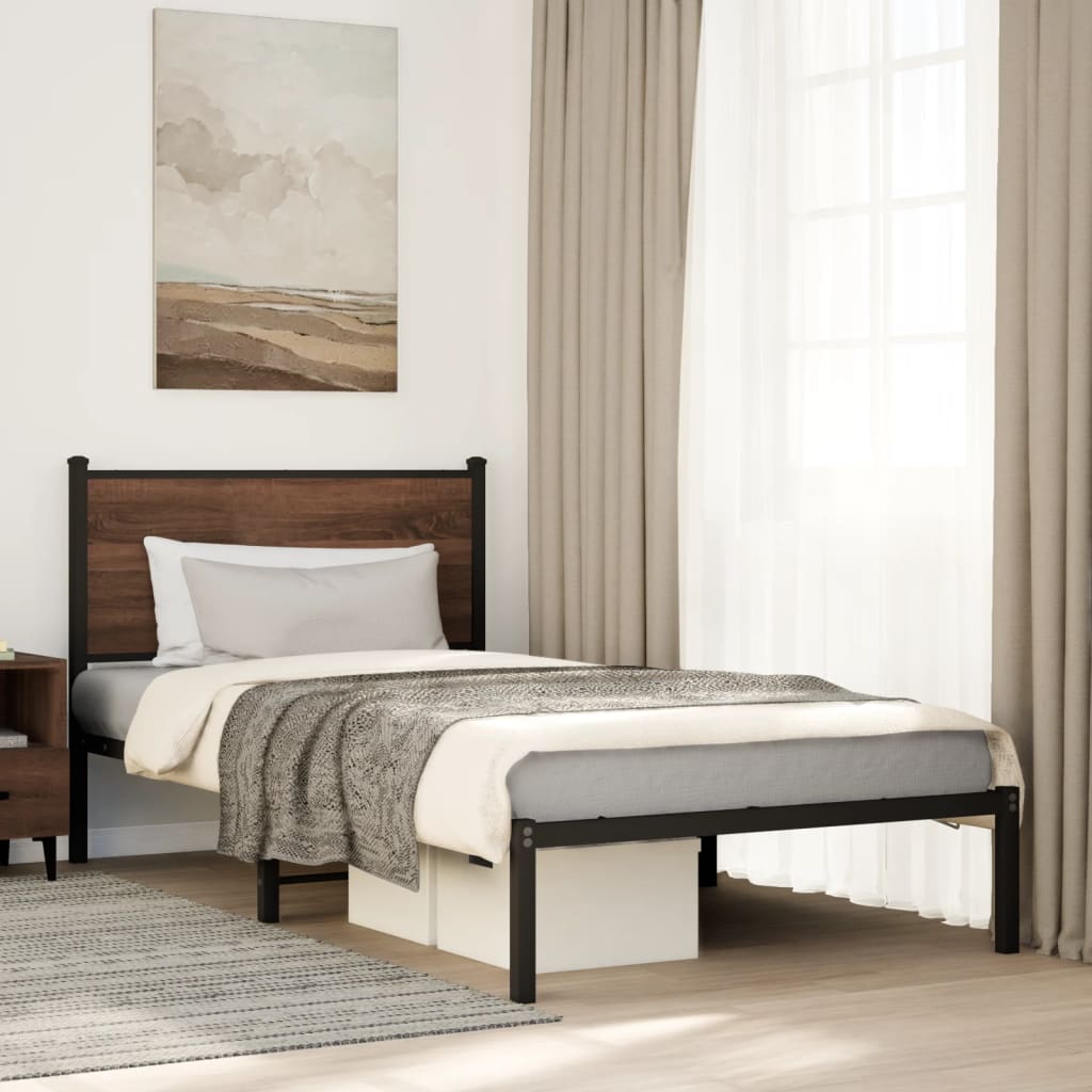 Metallbett 100x200 cm Braun Eiche ohne Matratze