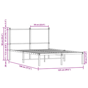 Metallbett 120x190 cm Braun Eichen-Optik