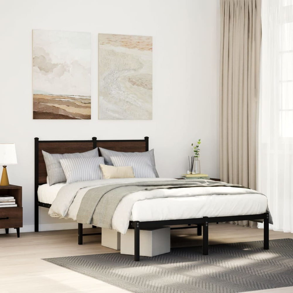 Metallbett 120x200 cm Braun Eiche