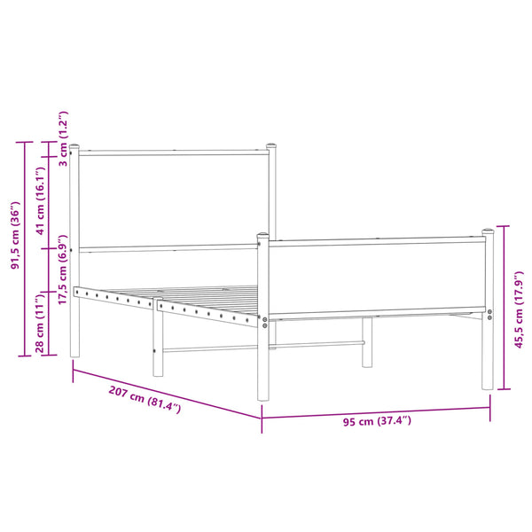 Metallbett Eichen-Optik 90x200 cm