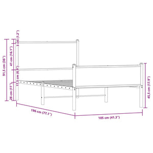 Metallbett Eichen-Optik 100x190 cm
