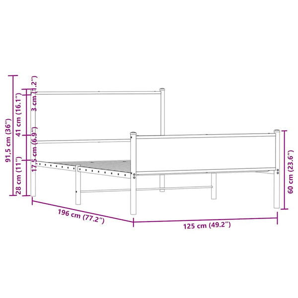 Metallbett Eichen-Optik 120x190 cm