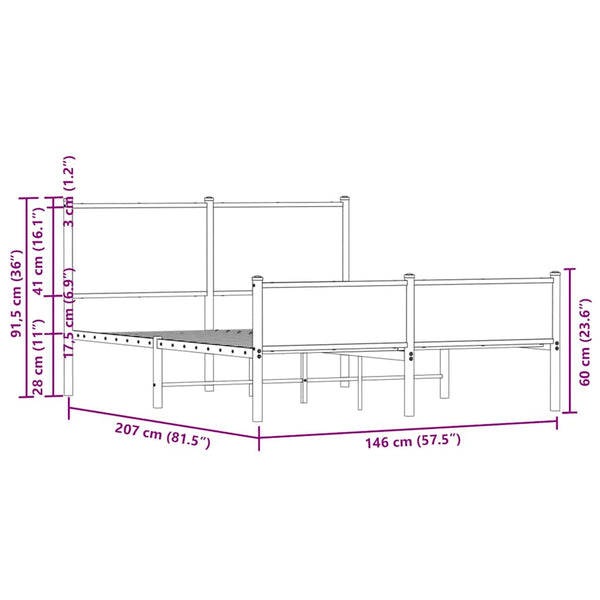 Metallbett 140x200 cm Eichen-Optik