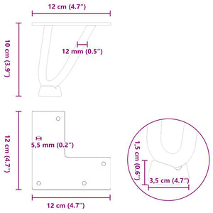 Haarnadelbeine für Couchtisch, 10 cm, Weiß, 4er-Set