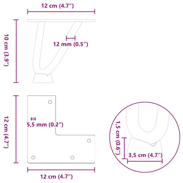 Haarnadelbeine für Couchtisch, 10cm, 4er Set