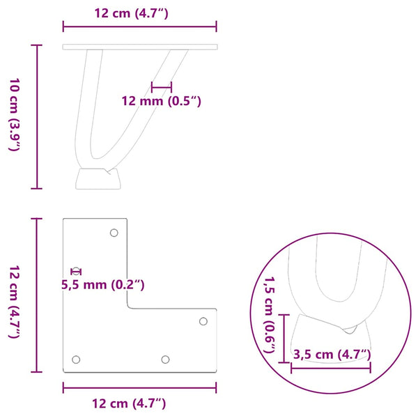 Haarnadelbeine für Couchtisch, 10 cm, 4er-Set