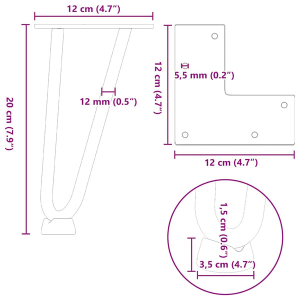 Haarnadelbeine für Couchtisch, 20cm, Schwarz, 4er-Set