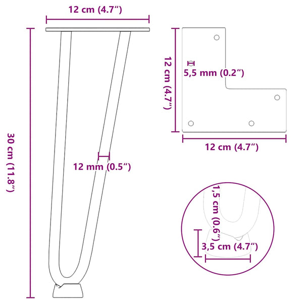 Haarnadelbeine Anthrazit 30cm, 4er Set