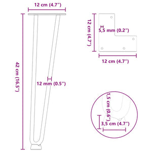 Haarnadelbeine für Couchtisch, 4er Set, Schwarz, 42cm