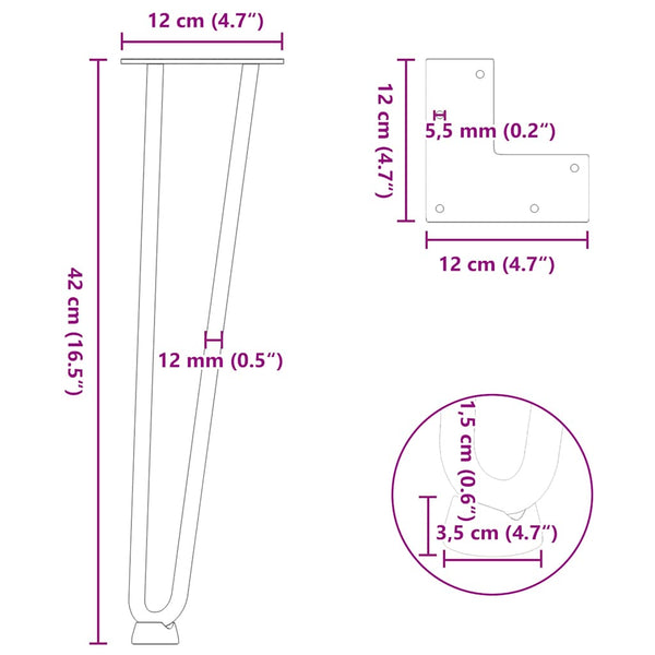 Haarnadelbeine für Couchtisch, 4er Set, Schwarz, 42cm