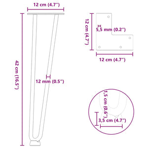 Haarnadelbeine für Couchtisch, 4er Set, Weiß, 42cm