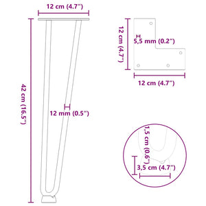 Haarnadelbeine für Couchtisch, 4er Set, Anthrazit